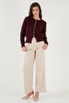 Lela Premium Comfort Fit Yuvarlak Yaka Crop Triko Bayan Hırka 680HI00164 BORDO