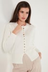 Lela Premium Comfort Fit Yuvarlak Yaka Crop Triko Bayan Hırka 680HI00164 EKRU
