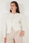 Lela Premium Comfort Fit Yuvarlak Yaka Crop Triko Bayan Hırka 680HI00164 EKRU