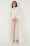 Lela Premium Comfort Fit Yuvarlak Yaka Crop Triko Bayan Hırka 680HI00164 EKRU