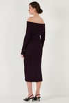 Lela Premium Fitilli Carmen Yaka Slim Fit Midi Boy Triko Bayan Elbise 680EL00033 MÜRDÜM