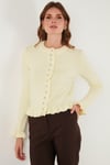 Lela Premium Pile Detaylı Regular Fit Yuvarlak Yaka Triko Bayan Hırka 680HI00038 SARI