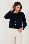 Lela Premium Regular Fit Bisiklet Yaka Düğmeli Dokulu Triko Bayan Hırka 680HI00337 LACİVERT