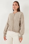 Lela Premium Regular Fit Bisiklet Yaka Yumuşak Dokulu Bayan Hırka 680HI00147 VİZON