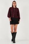 Lela Premium Regular Fit Bisiklet Yaka Yumuşak Dokulu Bayan Hırka 680HI00147 BORDO