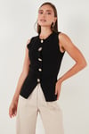 Lela Premium Regular Fit Bisiklet Yaka Düğme Detaylı Bayan Yelek 680YE00043 SİYAH