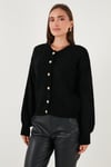 Lela Premium Regular Fit Bisiklet Yaka Yumuşak Dokulu Bayan Hırka 680HI00147 SİYAH