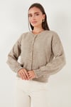 Lela Premium Regular Fit Bisiklet Yaka Yumuşak Dokulu Bayan Hırka 680HI00147 VİZON