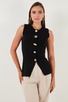 Lela Premium Regular Fit Bisiklet Yaka Düğme Detaylı Bayan Yelek 680YE00043 SİYAH