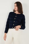 Lela Premium Regular Fit Bisiklet Yaka Düğmeli Dokulu Triko Bayan Hırka 680HI00337 LACİVERT
