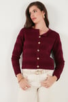 Lela Premium Regular Fit Bisiklet Yaka Düğmeli Dokulu Triko Bayan Hırka 680HI00337 BORDO