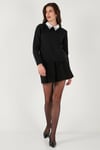 Lela Premium Regular Fit Gömlek Yaka Yumuşak Dokulu Fiyonk Detaylı Taşlı Bayan Kazak 680KZ00035 SİYAH