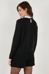 Lela Premium Regular Fit Gömlek Yaka Yumuşak Dokulu Fiyonk Detaylı Taşlı Bayan Kazak 680KZ00035 SİYAH