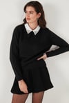 Lela Premium Regular Fit Gömlek Yaka Yumuşak Dokulu Fiyonk Detaylı Taşlı Bayan Kazak 680KZ00035 SİYAH