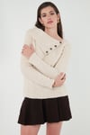 Lela Premium Regular Fit Kayık Yaka Düğme Detaylı Bayan Kazak 680KZ002563 TAŞ