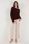 Lela Premium Regular Fit Kayık Yaka Düğme Detaylı Bayan Kazak 680KZ002563 BORDO