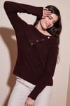 Lela Premium Regular Fit Kayık Yaka Düğme Detaylı Bayan Kazak 680KZ002563 BORDO
