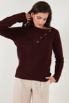 Lela Premium Regular Fit Kayık Yaka Düğme Detaylı Bayan Kazak 680KZ002563 BORDO