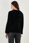 Lela Premium Regular Fit V Yaka Çift Kemerli Peluş Bayan Hırka 680HI00112 SİYAH