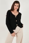 Lela Premium Regular Fit V Yaka Düğmeli Triko Bayan Hırka 680HI00121 SİYAH