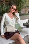 Lela Premium Regular Fit V Yaka Düğmeli Triko Bayan Hırka 680HI00121 EKRU