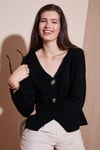 Lela Premium Regular Fit V Yaka Düğmeli Triko Bayan Hırka 680HI00121 SİYAH