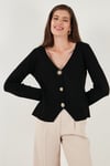 Lela Premium Regular Fit V Yaka Düğmeli Triko Bayan Hırka 680HI00121 SİYAH