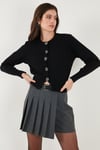 Lela Premium Regular Fit Yuvarlak Yaka Crop Triko Bayan Hırka 680HI00110 SİYAH