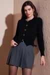 Lela Premium Regular Fit Yuvarlak Yaka Crop Triko Bayan Hırka 680HI00110 SİYAH
