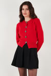 Lela Premium Regular Fit Yuvarlak Yaka Crop Triko Bayan Hırka 680HI00110 KIRMIZI