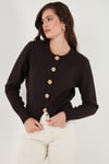 Lela Premium Regular Fit Yuvarlak Yaka Crop Triko Bayan Hırka 680HI00110 KAHVE
