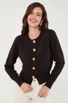 Lela Premium Regular Fit Yuvarlak Yaka Crop Triko Bayan Hırka 680HI00110 KAHVE