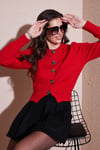 Lela Premium Regular Fit Yuvarlak Yaka Crop Triko Bayan Hırka 680HI00110 KIRMIZI