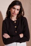 Lela Premium Regular Fit Yuvarlak Yaka Crop Triko Bayan Hırka 680HI00110 KAHVE
