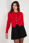 Lela Premium Regular Fit Yuvarlak Yaka Crop Triko Bayan Hırka 680HI00110 KIRMIZI