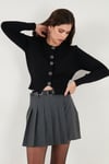 Lela Premium Regular Fit Yuvarlak Yaka Crop Triko Bayan Hırka 680HI00110 SİYAH
