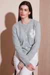 Lela Premium Tül Çiçek Detaylı Regular Fit Bisiklet Yaka Düğmeli Triko Bayan Hırka 680HI002421 GRİ