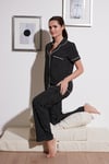 Lela Puantiyeli Rahat Kesim Gömlek Yaka Kısa Kollu Kadın Pijama Takımı 6110102 SİYAH
