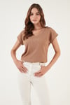 Lela Rahat Kesim Esnek V Yaka Kadın Bluz 5865039 CAMEL