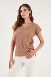 Lela Rahat Kesim Esnek V Yaka Kadın Bluz 5865039 CAMEL