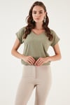 Lela Rahat Kesim Esnek V Yaka Kadın Bluz 5865039 Olive