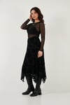Lela Regular Fit Asimetrik Çiçek Dokulu Fermuarlı Midi Boy Bayan Etek 59137182 SİYAH