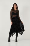 Lela Regular Fit Asimetrik Çiçek Dokulu Fermuarlı Midi Boy Bayan Etek 59137182 SİYAH