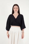 Lela Regular Fit Bağlamalı Crop Kadın Kimono 668YL2783 SİYAH