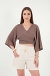 Lela Regular Fit Bağlamalı Crop Kadın Kimono 668YL2783 AÇIK KAHVE