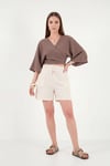 Lela Regular Fit Bağlamalı Crop Kadın Kimono 668YL2783 AÇIK KAHVE