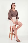 Lela Regular Fit Bağlamalı Crop Kadın Kimono 668YL2783 AÇIK KAHVE