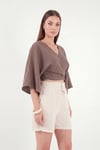 Lela Regular Fit Bağlamalı Crop Kadın Kimono 668YL2783 AÇIK KAHVE