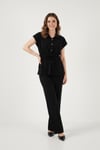 Lela Regular Fit Beli Büzgülü Kısa Kollu Kadın Takım 6928870 SİYAH
