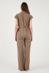 Lela Regular Fit Beli Büzgülü Kısa Kollu Bayan Takım 6928870 HAKİ